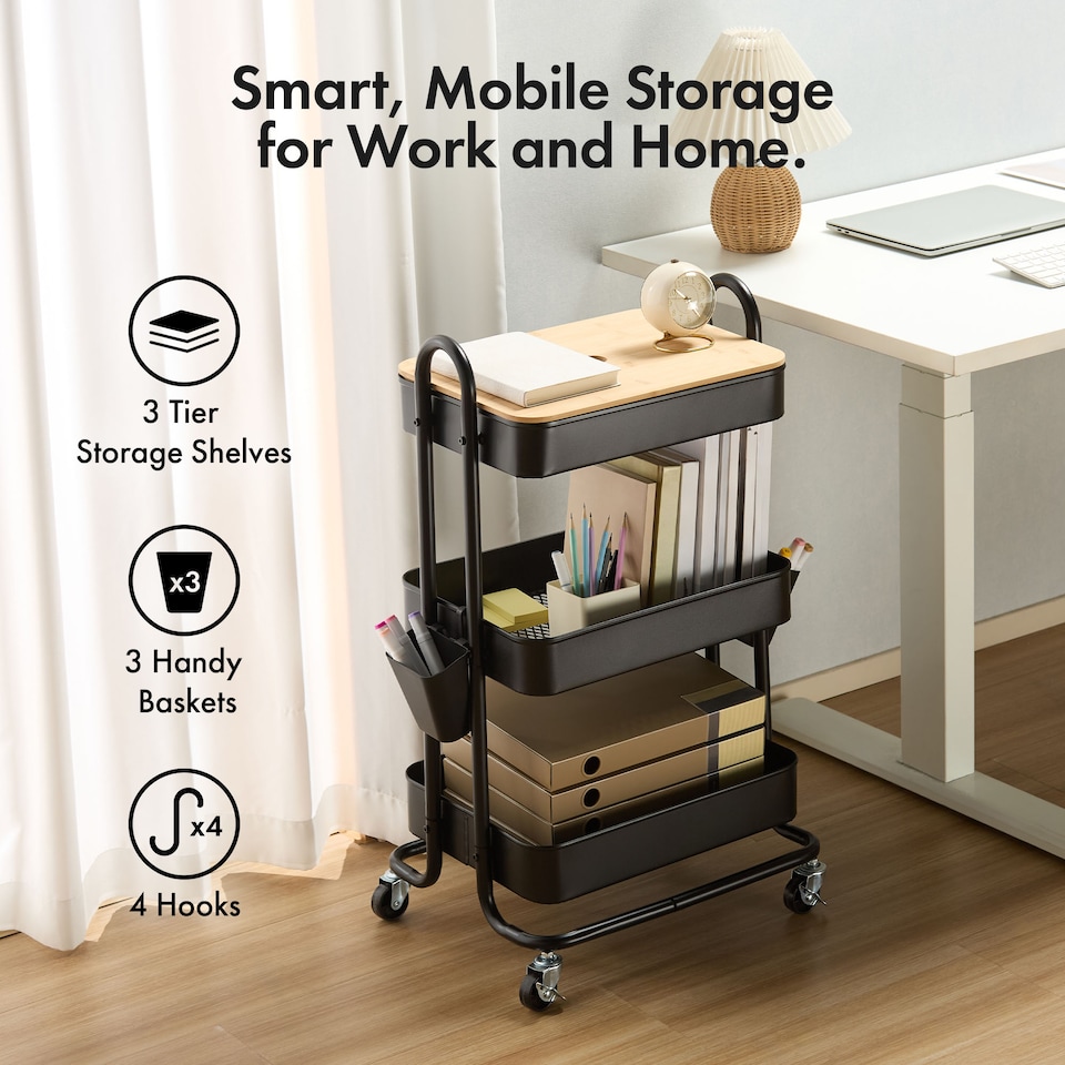 image 1 of Vonhaus Storage Trolley 3 Tier Bathroom & Kitchen Storage