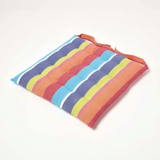 Homescapes Seat Pad Luxury Cotton Stripe Indoor Outdoor Garden Dining Cushion | Multi | 40 x 40 cm | 1