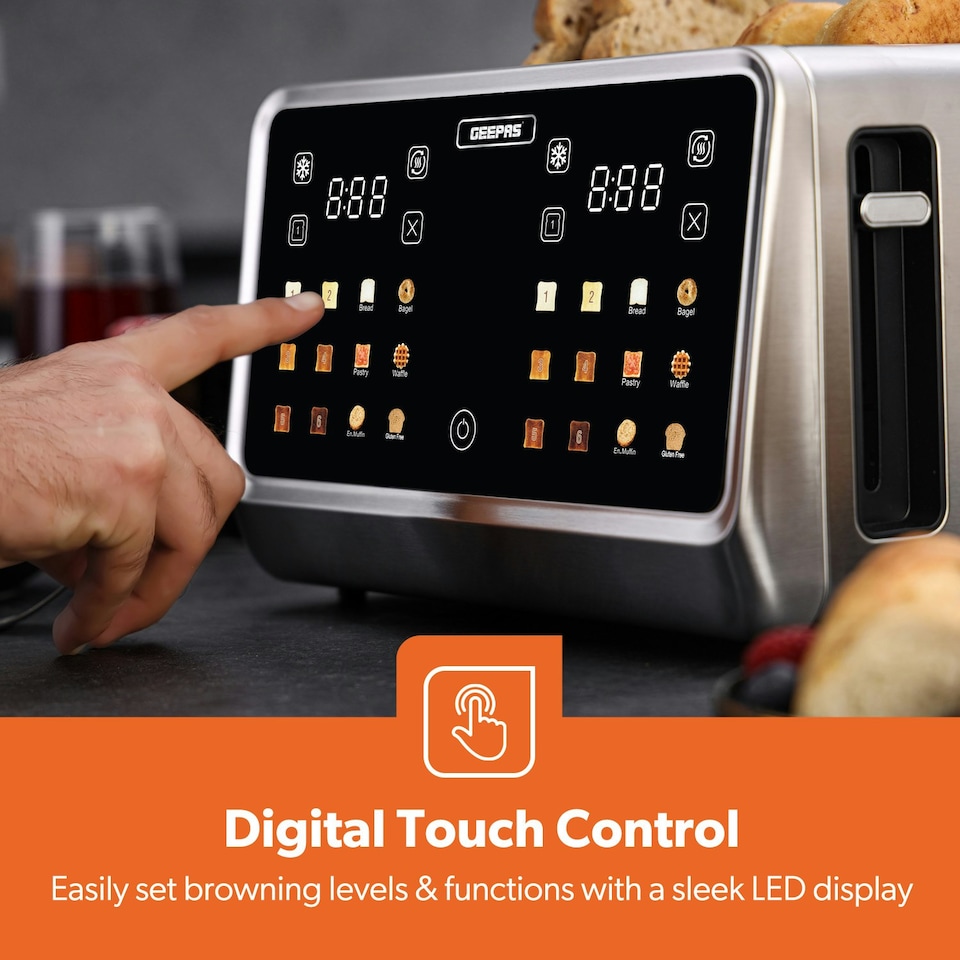 image 1 of GEEPAS 5-in-1 DIGITAL 4 Slice Long Toaster & Electric Kettle Set