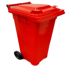 240L Red Large Outdoor Garden Waste Recycling Wheelie Bin With Rubber Wheels Handle & Lid | Red