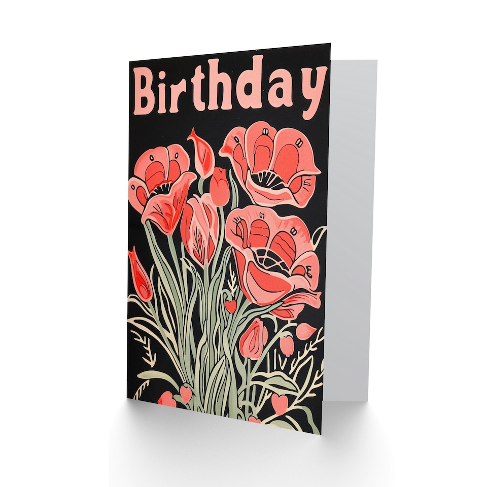 image 1 of Red Poppy Flower Dark Illustration Woman Her Birthday Card