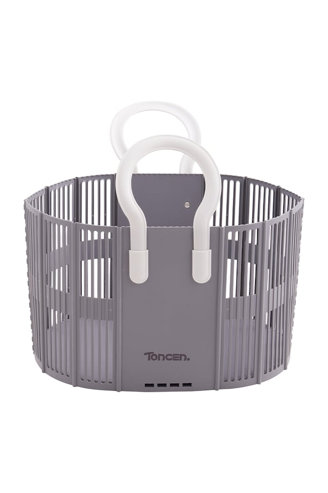 image 1 of Living and Home Foldable Plastic Laundry Basket, Grey | Grey