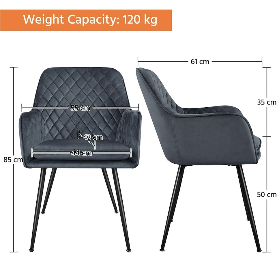 image 1 of Yaheetech Set of 2 Upholstered Dining Chairs with Velvet Fabric Grey | Dark Grey