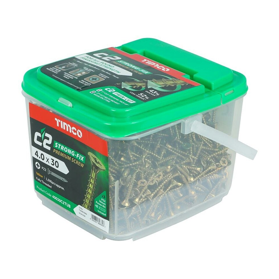 image 1 of Timco - C2 Strong-Fix Multi-Purpose Premium Screws - PZ - Double Countersunk - Yellow (Size 4.0 x 30 - 1500 Pieces)