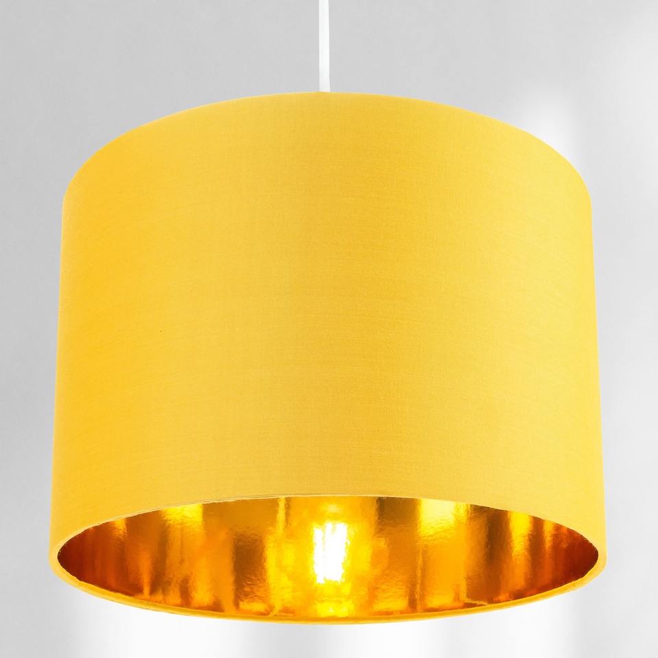 image 1 of Contemporary Ochre Cotton 10 Inch Table-Pendant Lamp Shade with Shiny Gold Inner | Yellow
