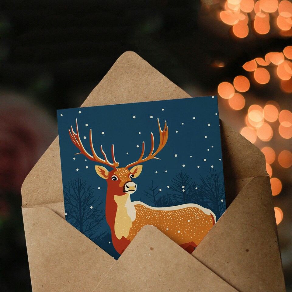 image 1 of Reindeer Winter Forest Arctic Snow Blank For Him Or Her Art Xmas Festive Christmas Card