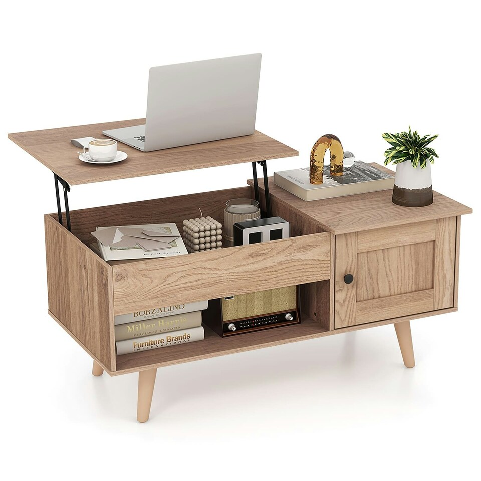 image 1 of COSTWAY Lift Top Coffee Table w/Hidden Compartment Natural N/A