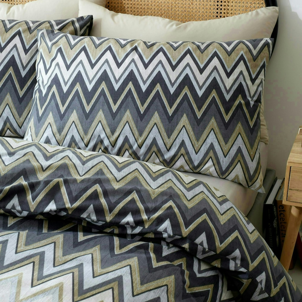 image 1 of Portfolio Home Tyler Zig Zag Geometric Bedding Duvet Cover Set Grey | Super King