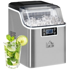 HOMCOM 20kgDay Ice Maker Machine Countertop, Stainless Steel Portable Ice Cube Maker, 2 Ways to Add Water, 24 Pcs Ready in 14 Mins, Adjustable Ice Size, Self-Cleaning with Scoop & Basket, 3.2L,Silver