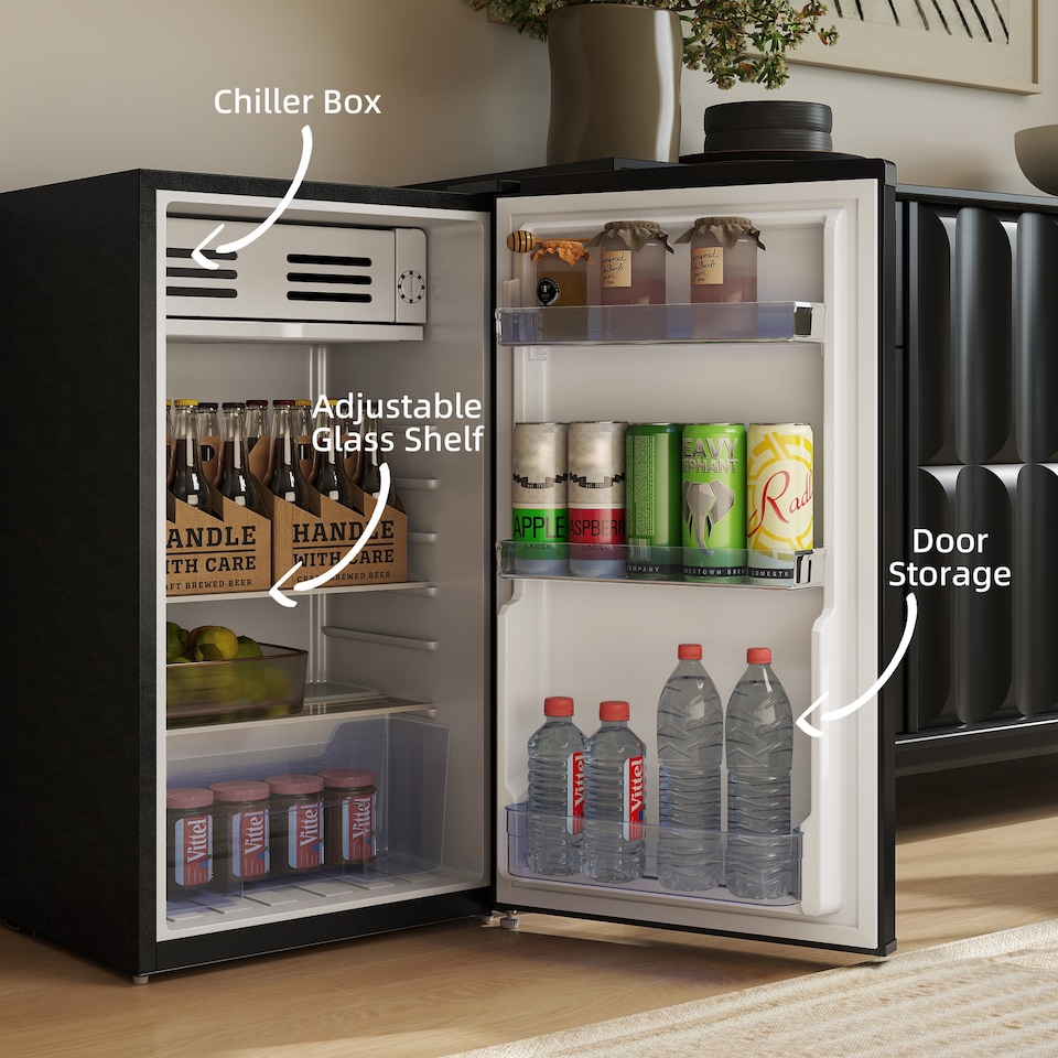 image 1 of HOMCOM 85L Freestanding Under Counter Fridge with Chiller Box, Black | Black