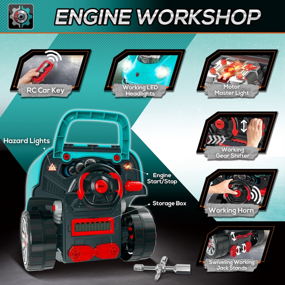 image 1 of HOMCOM Kids Truck Engine Toy Set w/ Horn, Light, Car Key, for Ages 3-5 Years