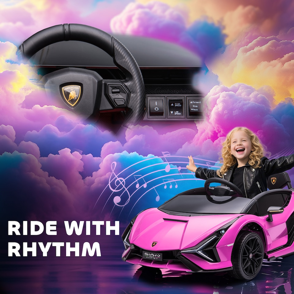 image 1 of HOMCOM Lamborghini Sian Licensed 12V Electric Car for Kids 2 Motors Toy Car with Remote Control Music Lights MP3 for 3-5 Years Pink