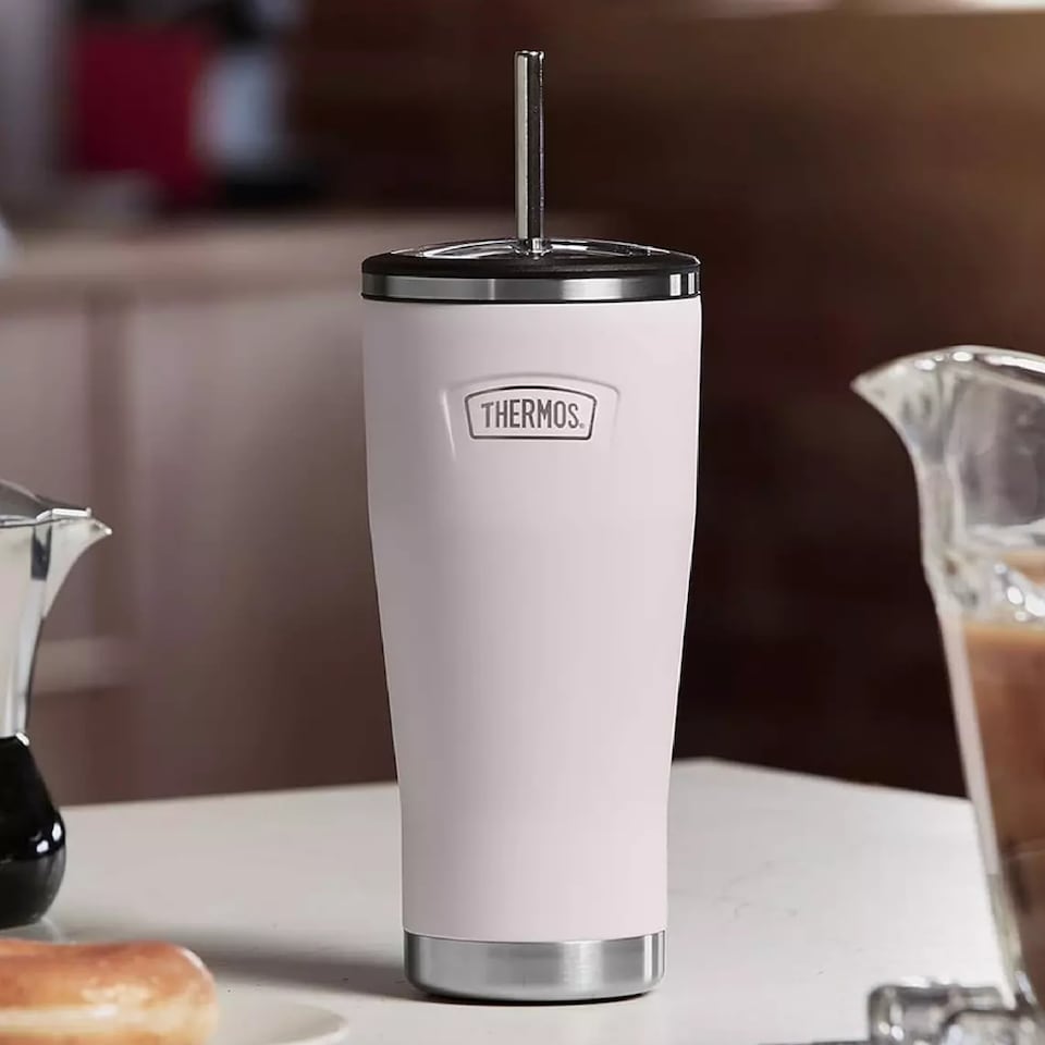 image 1 of Thermos Icon Series Stainless Steel Tumbler 710ml with Straw Peony Pink