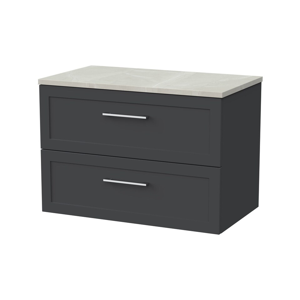 image 1 of Balterley Stonnall Traditional Wall Hung 2 Drawers Vanity Unit with Marble Plaster Laminate Worktop, 800mm, Dark Grey