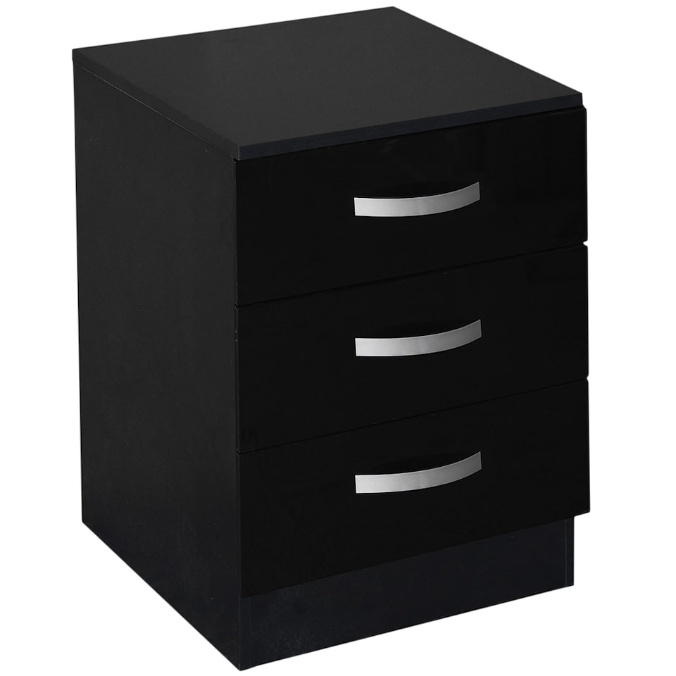image 1 of Vida Designs Hulio 3 Drawer Bedside Chest High Gloss Cabinet Table Nightstand, Black