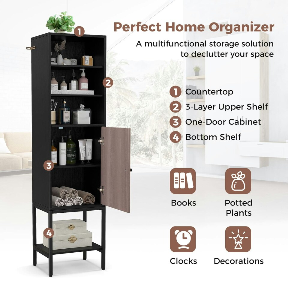 image 1 of COSTWAY Storage Cabinet w/Adjustable Shelf Black Black