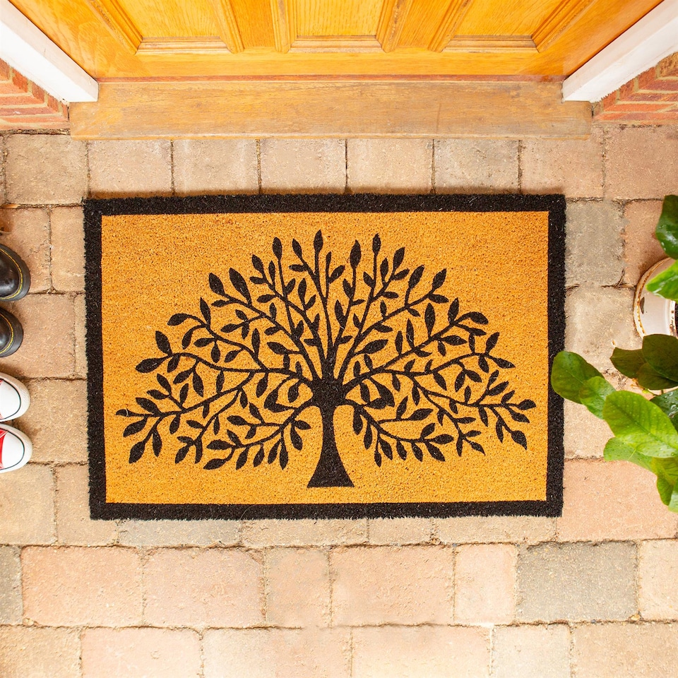 image 1 of Nicola Spring Coir Door Mat - 90 x 60cm - Tree of Life - Indoor Outdoor Floor Mat Dirt Trapper Rug Non Slip Backing Doormat