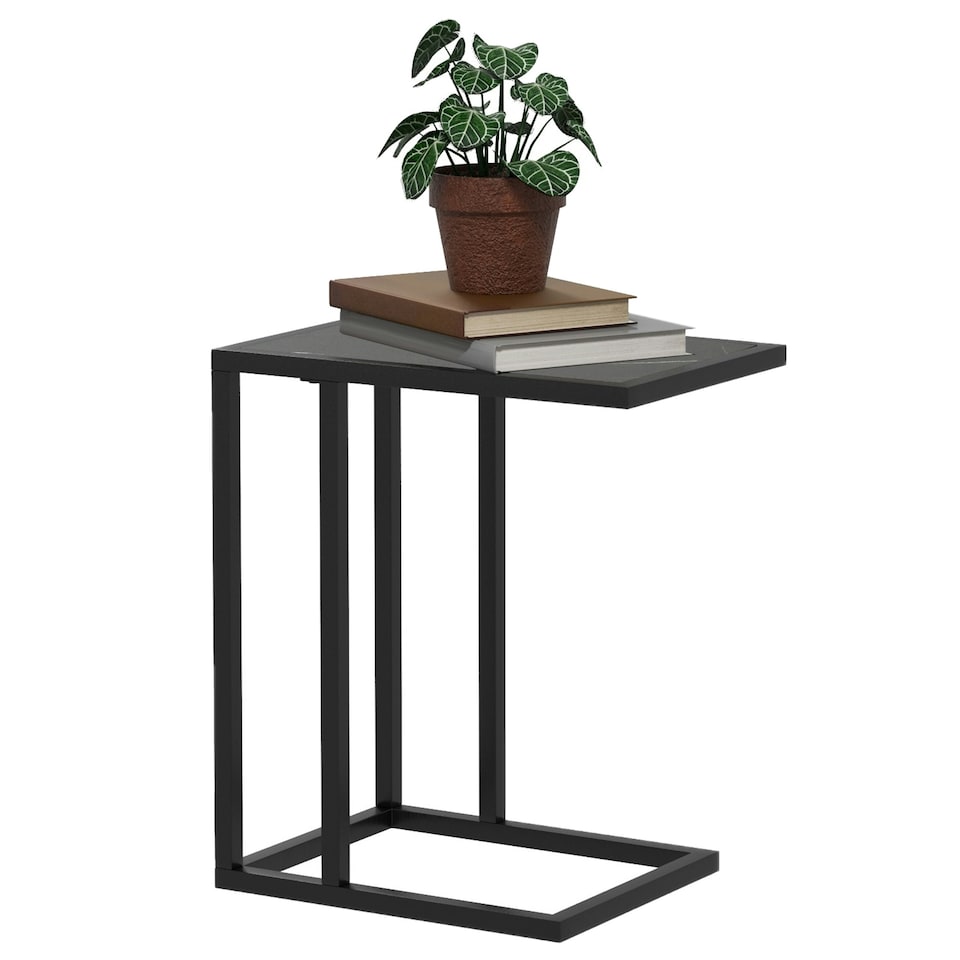 image 1 of HOMCOM C Shape Side Table w/ Wood-Effect Top Black