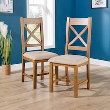 Pair Of High Slatted Back Dining Chairs Wool Seat Solid Oak Legs Fully Assembled | Brown