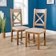 image 1 of Pair Of High Slatted Back Dining Chairs Wool Seat Solid Oak Legs Fully Assembled | Brown