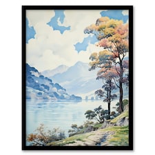 Scenic Lake District Landscape Autumn Trees Black Framed Wall Art Print A4
