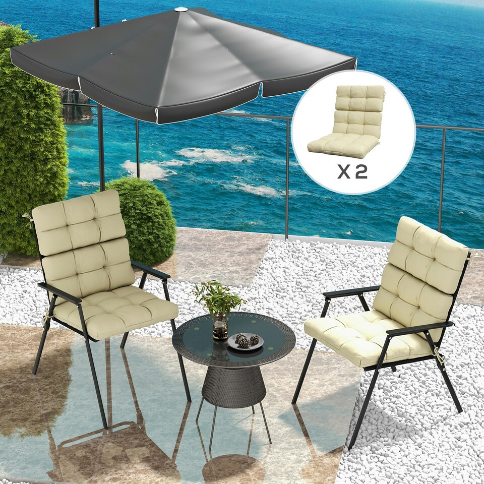 image 1 of Outsunny 2pc Outdoor Seat Cushion with Backrest, Ties, for Garden, Beige