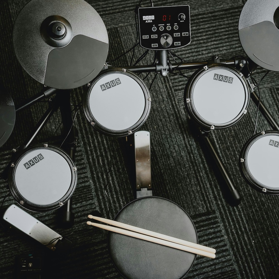 image 1 of Axus AXK4 Electronic Drum Kit with Stool, Headphones and Sticks