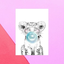 Lion Cub Blue Bubblegum Greetings Card