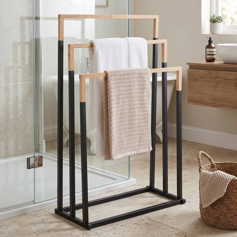 image 1 of Black Freestanding 3 Tier Towel Rack Stand