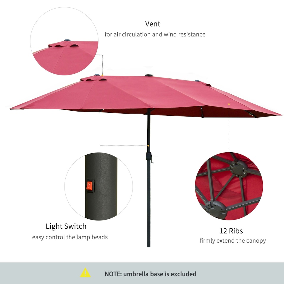 image 1 of Outsunny 4.4m Double-Sided Sun Umbrella Patio Parasol Solar Lights Khaki