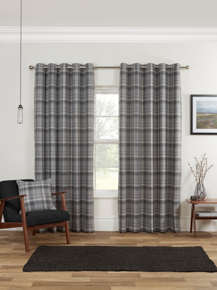 image 1 of Carnoustie Eyelet Blackout Curtains - Grey - 168cm x 229cm