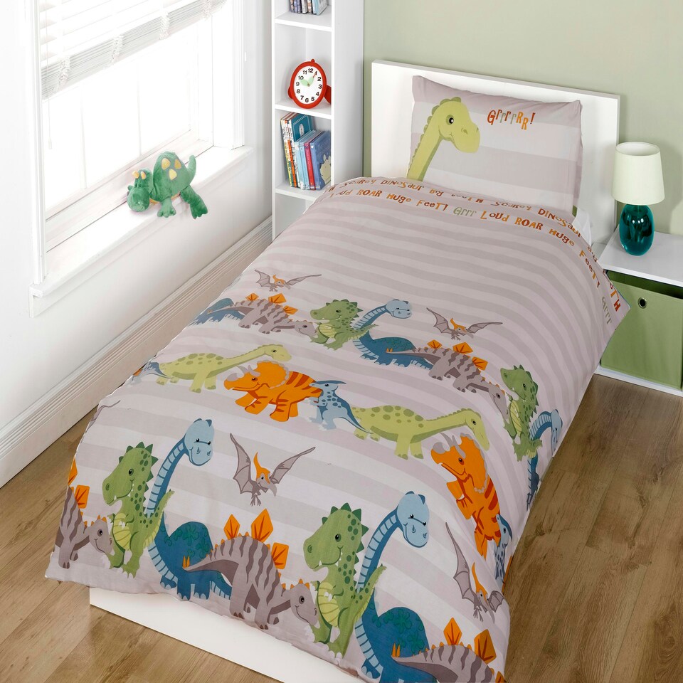 image 1 of Dinosaur Polycotton Kids Duvet Cover Set with Pillowcase Blue | Single