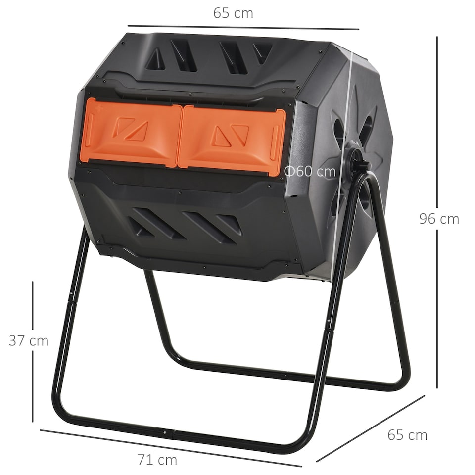 image 1 of Outsunny 160L Outdoor Tumbling Compost Bin with Dual Chamber Orange | Orange | One Size