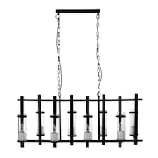Interiors by Premier Iron and Glass Wide Pendant Light, 8 Glass Bulbs with Industrial Black Iron Frame, Statement Ceiling Light