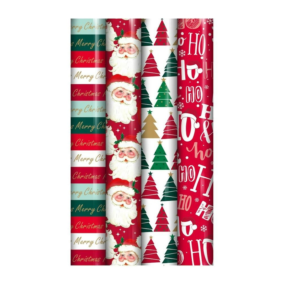 image 1 of Pack of 4 4m Contemporary Christmas Design Gift Wrap Rolls