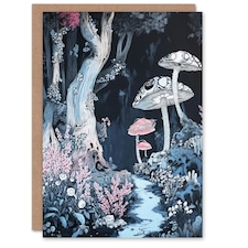 Magical Forest Mushroom Wildflower Path Fantasy Birthday Greeting Card