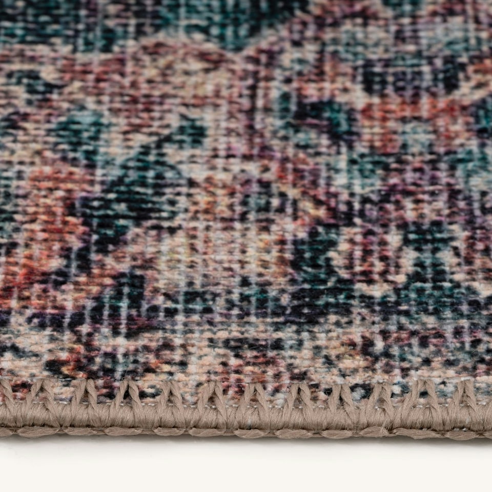 image 1 of KUKOON Red Teal Floral Medallion Non Slip Washable Low Pile Rug 120cm x 170cm Multi