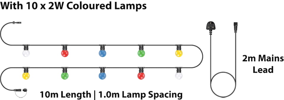 image 1 of Festoon Black Rubber IP65 10m/10x2w Coloured lamps