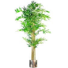 150cm (5ft) Realistic Artificial Bamboo Plants Trees - XL with Silver Metal Planter | Green | 5ft