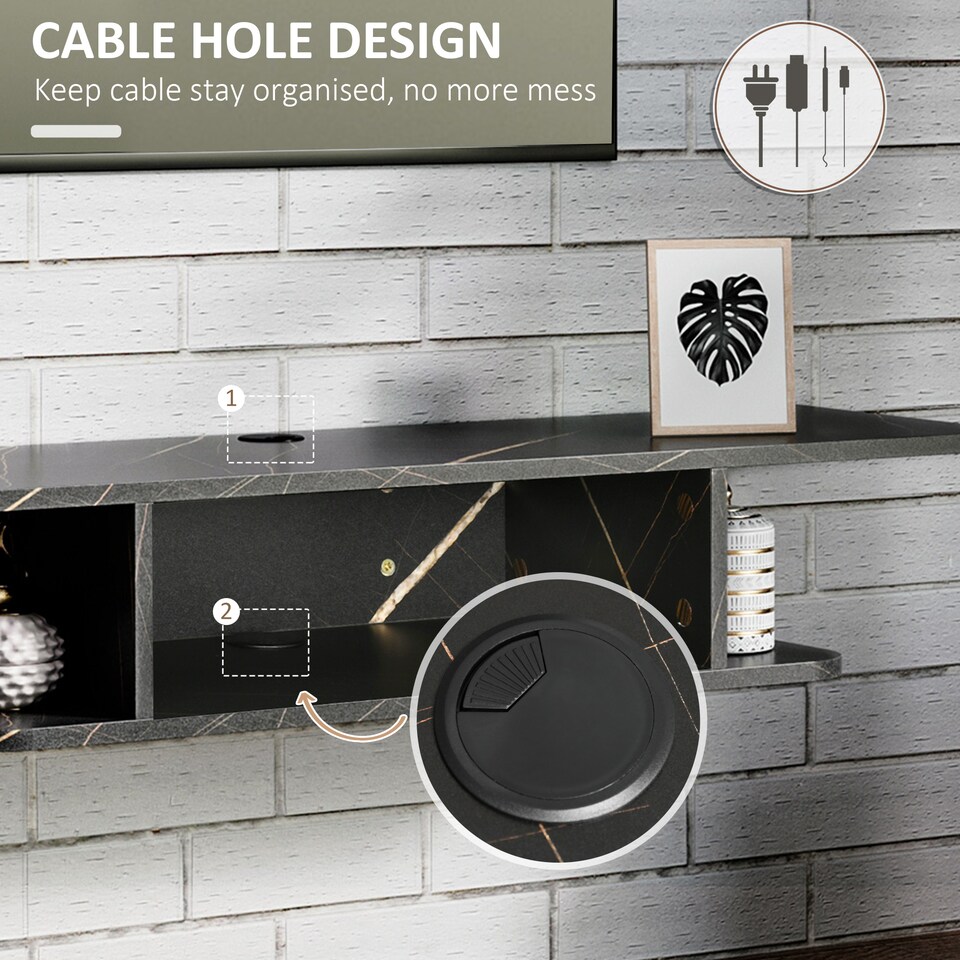 image 1 of HOMCOM Floating TV Unit Stand for TVs up to 40 , Wall Mounted Media Console with Storage Shelf, Entertainment Center, Black