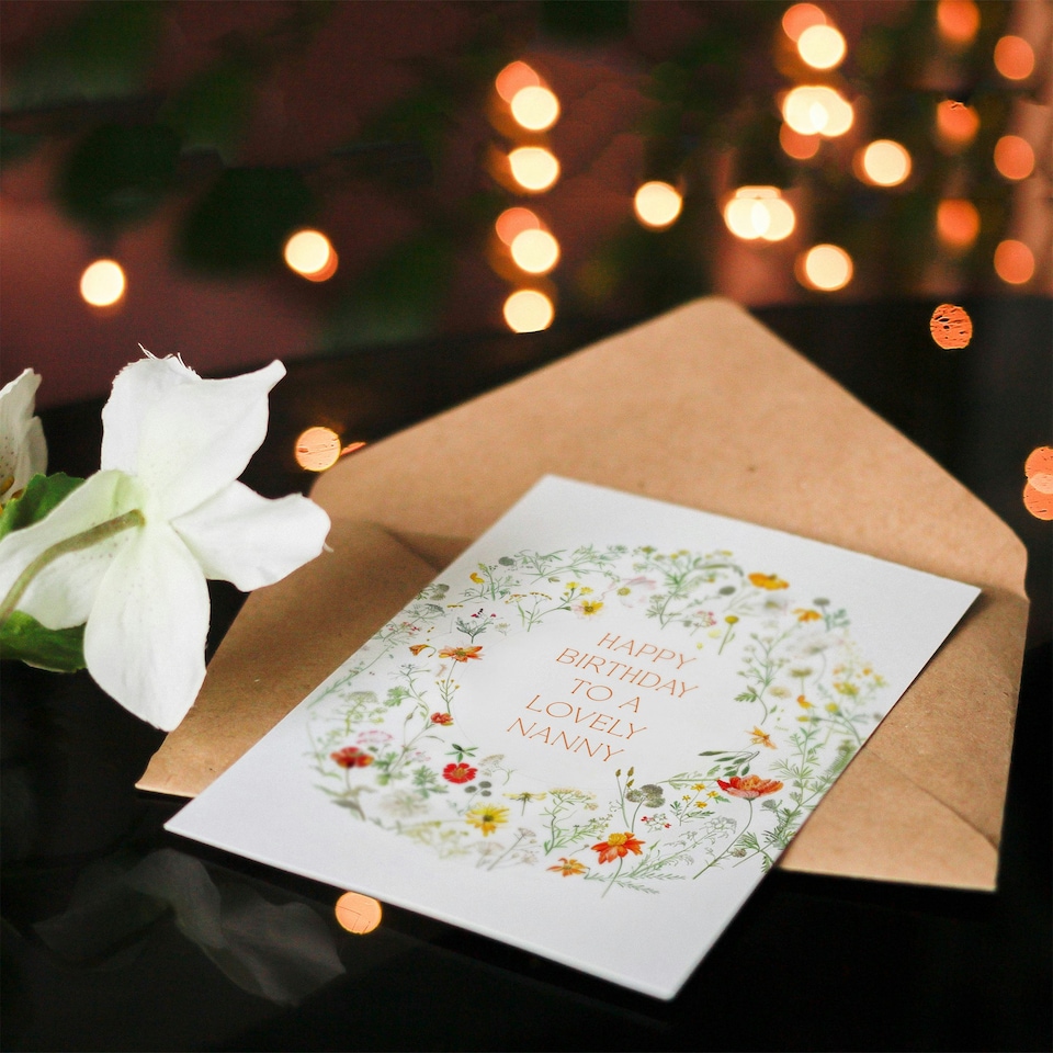 image 1 of Simple Delicate Elegant Floral Circle Nanny Birthday Card