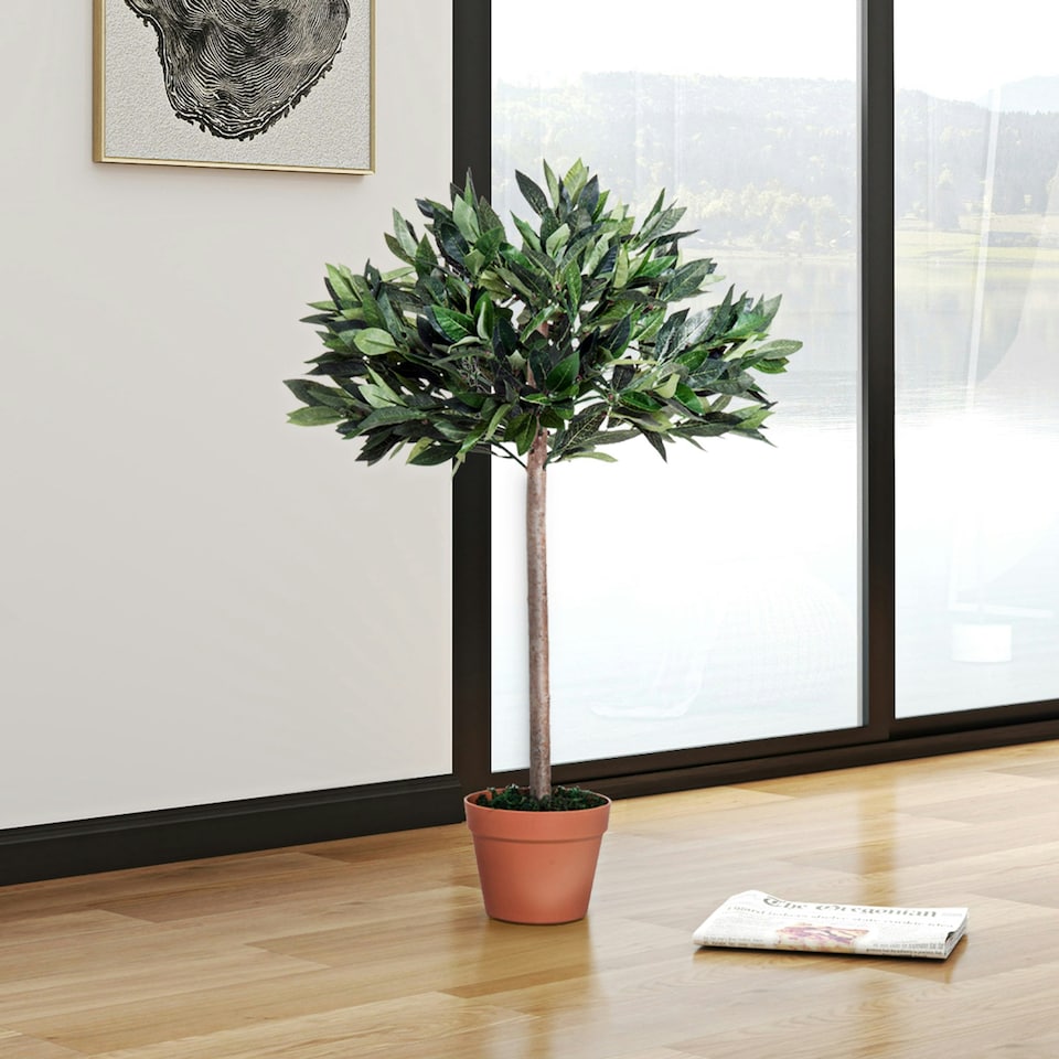 image 1 of Outsunny Artificial Olive Tree Plant In an Orange Pot 90 cm for Home