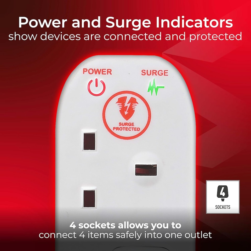 image 1 of Masterplug 4 Socket Surge Protected Extension Lead 4M Cable 13A Power Strip White UK Plug for Home and Office Use