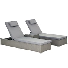 Outsunny 3 PCS Outdoor Rattan Lounger Table Sectional Conversation Furniture Set