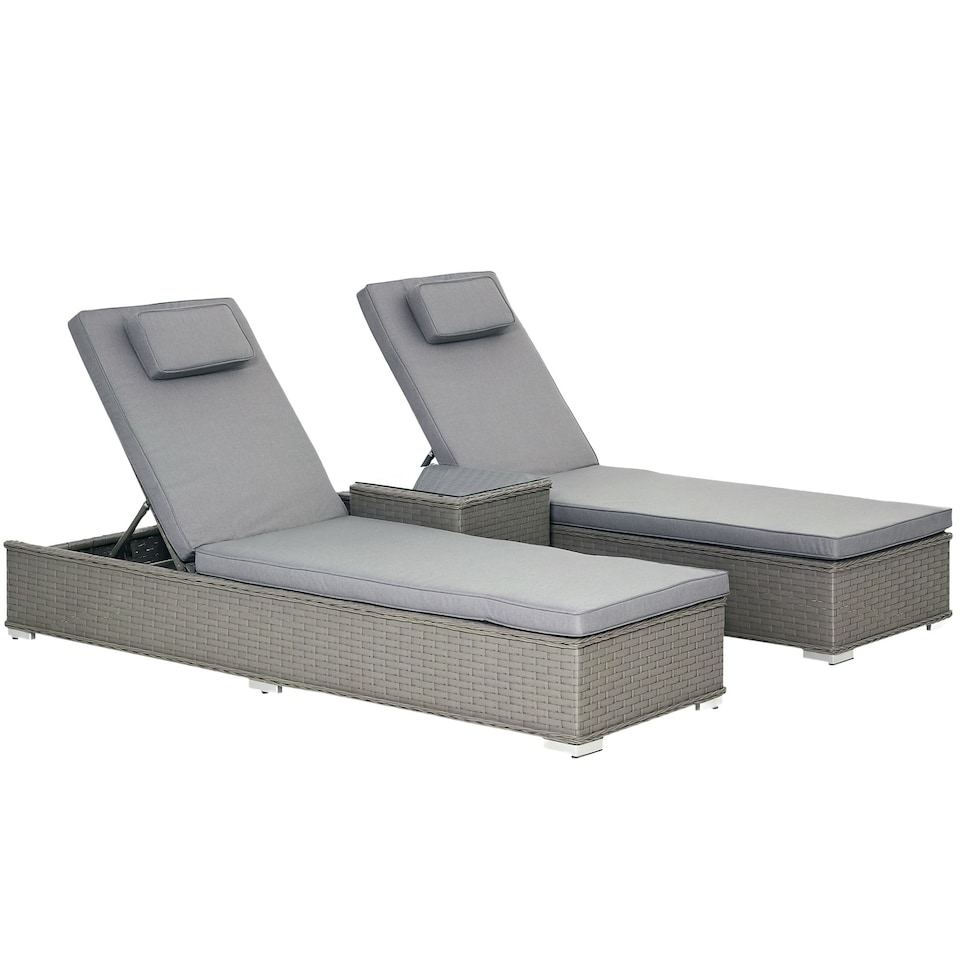 image 1 of Outsunny 3 PCS Outdoor Rattan Lounger Table Sectional Conversation Furniture Set