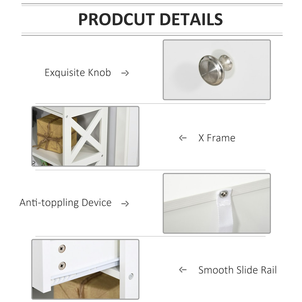 image 1 of HOMCOM Console Table Side Desk Shelves Drawers Open Top X Support Hallway White White | White