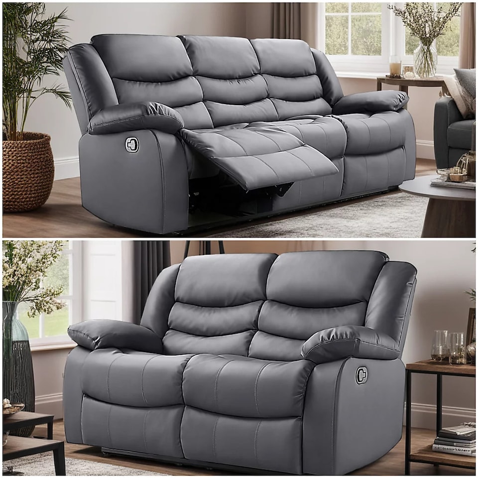 image 1 of Roma Recliner Leather 3 Plus 2 Seater Sofa Set, Armchair Inspired Home Theatre and Living Room Seating Grey | Grey | 2