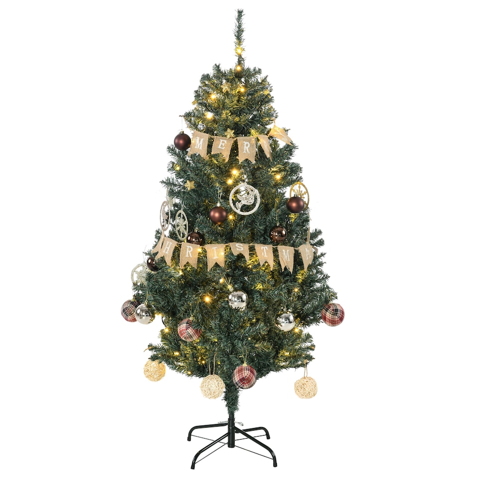 image 1 of HOMCOM 5ft Pre Lit Artificial Christmas Tree Holiday Decor with 100 Warm White LED Lights and 472 Tips, Banner, Ball, Tag, Tree Decoration, Auto Open