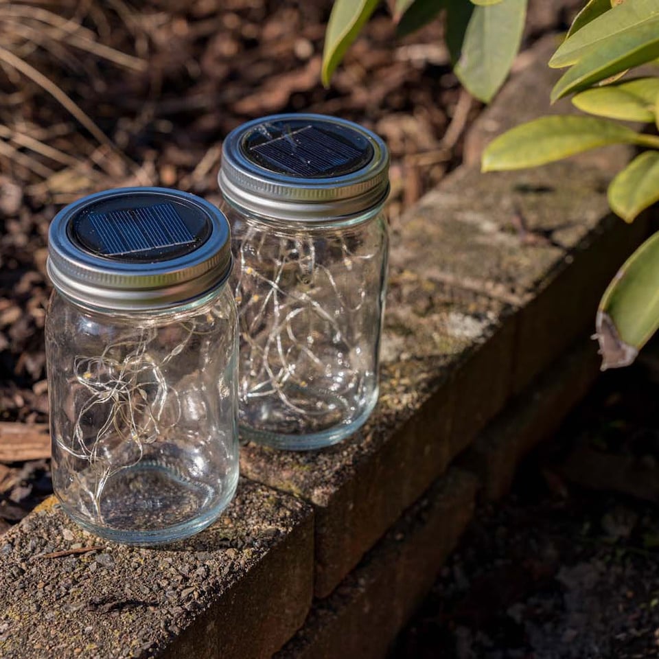 image 1 of ValueLights 2 Pack of Solar Powered Jars with Fairy Lights | Clear