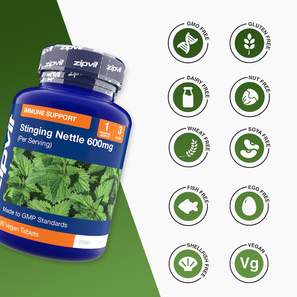 image 1 of Zipvit Stinging Nettle 600mg, Natural Antioxidant & Seasonal Support, 90 Vegan Tablets, 1-Month Supply